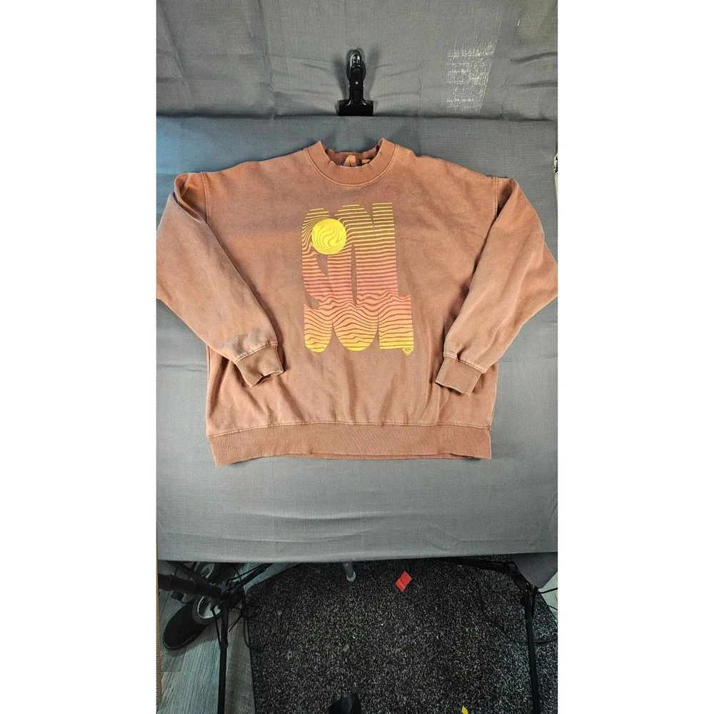 Roxy Womens Sol Graphic Sweatshirt Terracotta Brown Oversized Pullover Medium - Picture 1 of 9